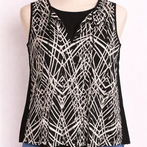 Calvin Klein Black Sleeveless Top with White Geometric Print